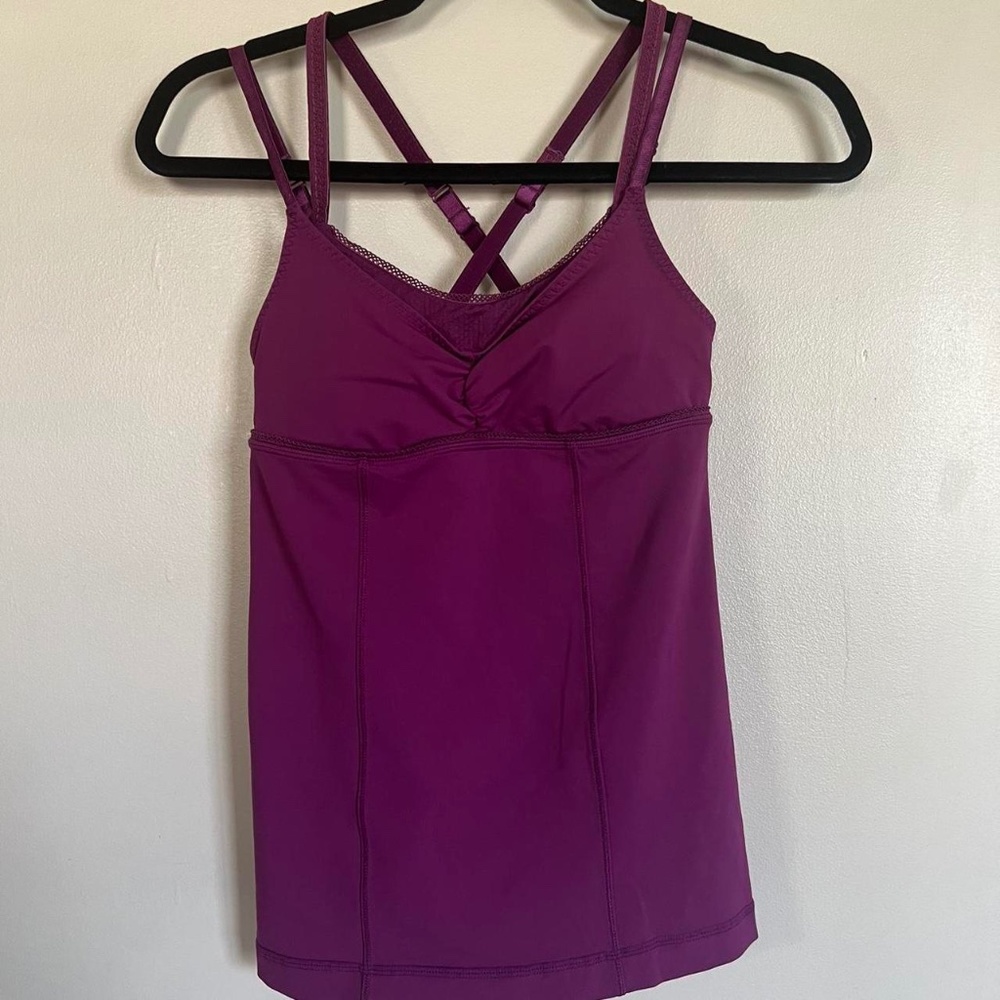 Purple Lululemon tank top with attached bra
